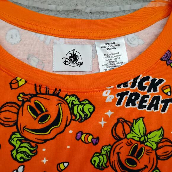 Disney Trick Or Treat Pajama Set NWOT 2X Orange Mickey Pumpkin Graphics 2 Pieces - Picture 1 of 13